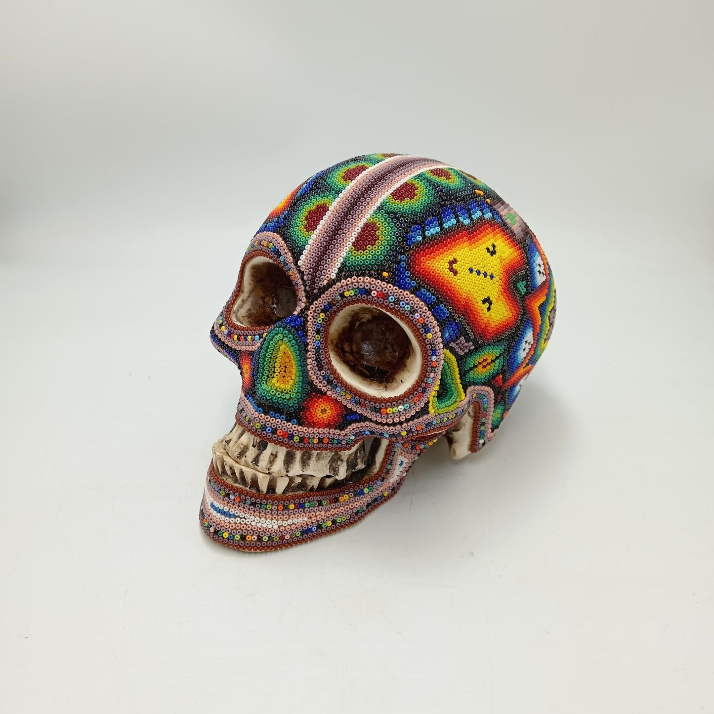Huichol Hand Beaded Human Skull By Honorio Villa Lopez PP8498