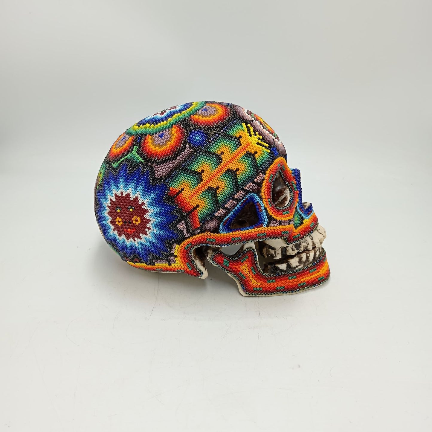Huichol Hand Beaded Human Skull By Honorio Villa Lopez PP8499