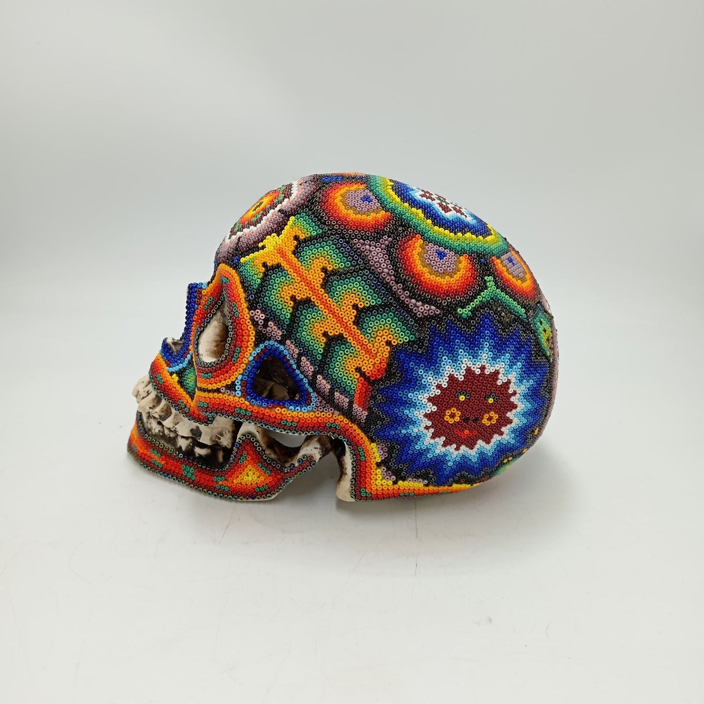 Huichol Hand Beaded Human Skull By Honorio Villa Lopez PP8499