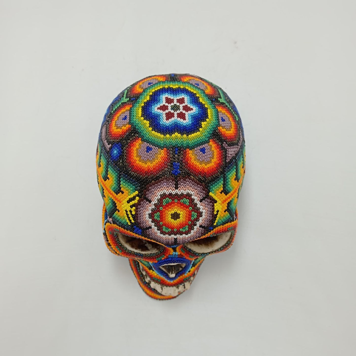 Huichol Hand Beaded Human Skull By Honorio Villa Lopez PP8499