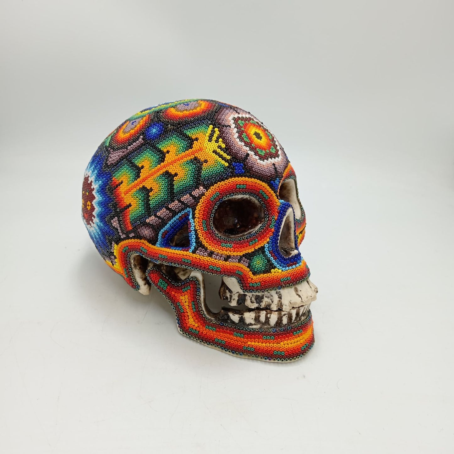 Huichol Hand Beaded Human Skull By Honorio Villa Lopez PP8499