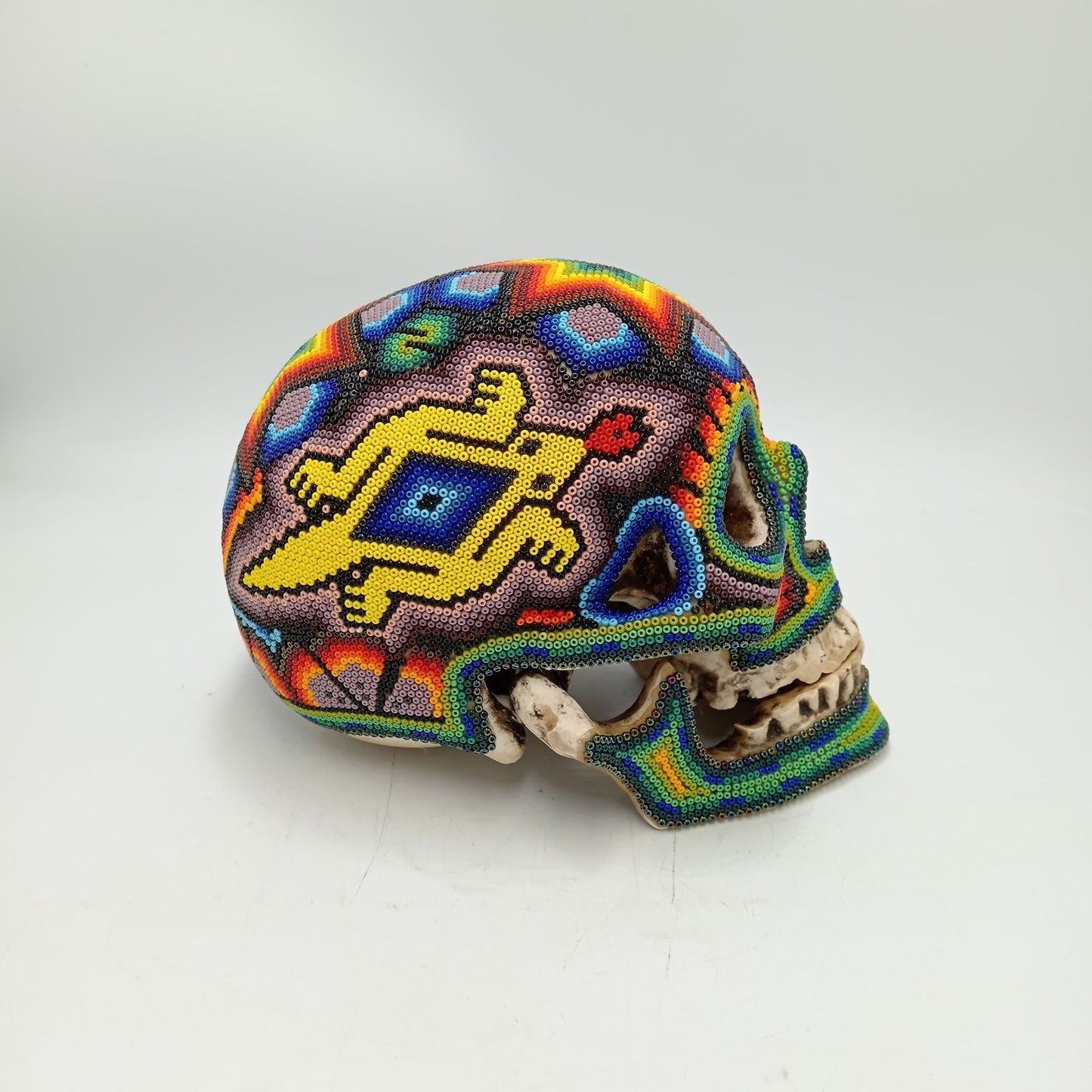 Huichol Hand Beaded Human Skull By Honorio Villa Lopez PP8500