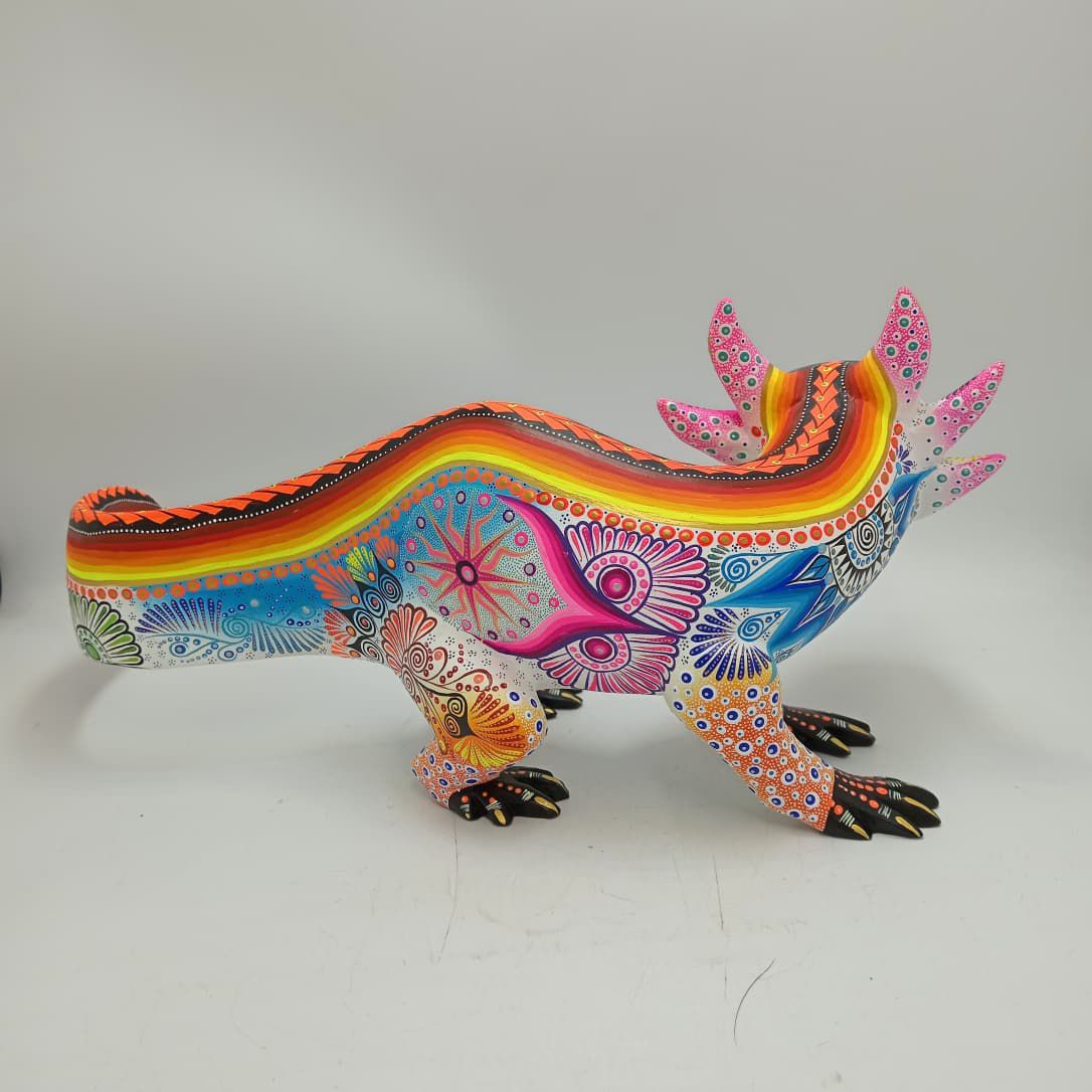 Mexican Folk Art Oaxacan Wood Carving Alebrije Hand Made, Axolote By Luis Sosa PP8502