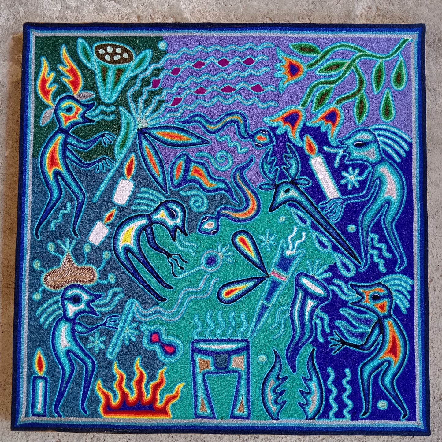 Mexican Folk Art Huichol Yarn Painting by Cooperativa Zitacua PP8511