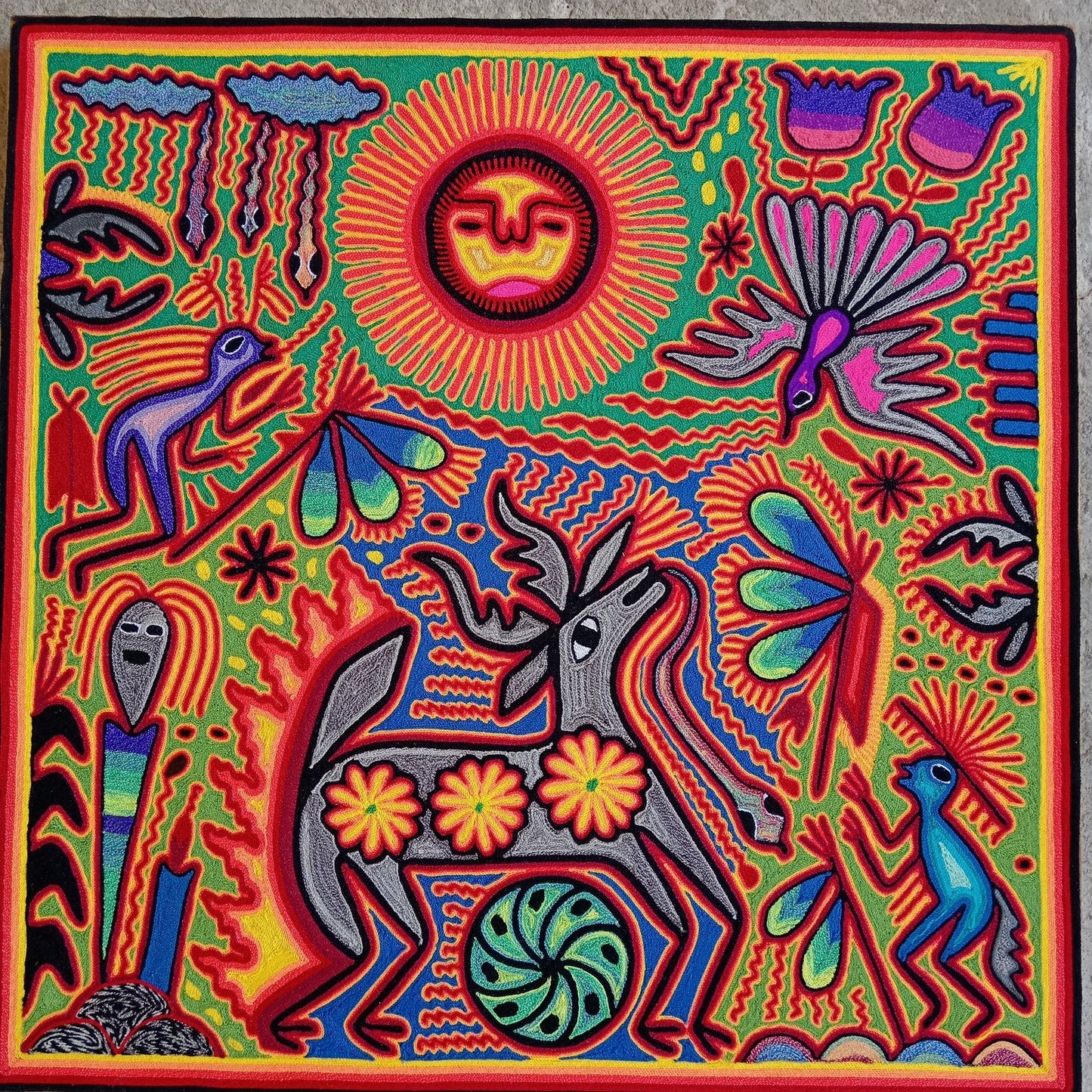 Mexican Folk Art Huichol Yarn Painting by Cooperativa Zitacua PP8512