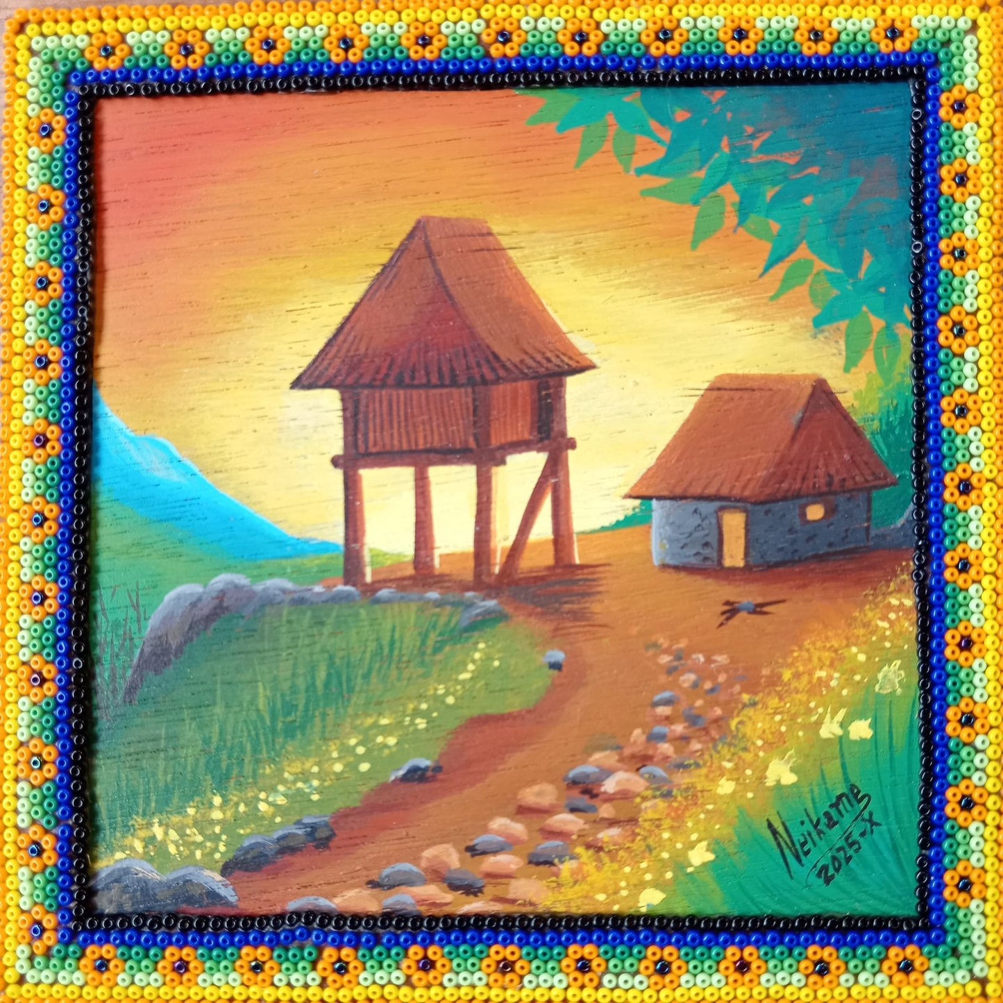 Huichol Mexican Folk Art Yarn Painting by Neikame PP8514