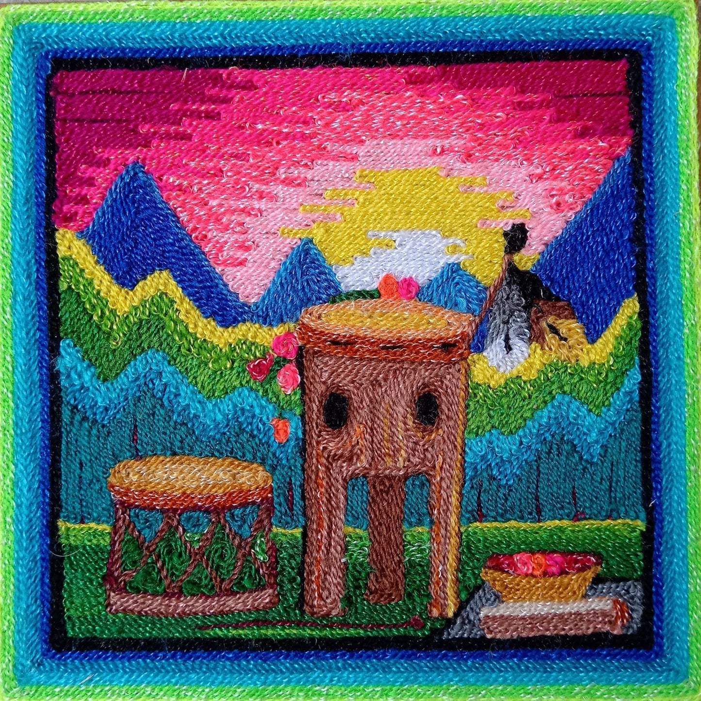 Huichol Mexican Folk Art Yarn Painting by Neikame PP8516