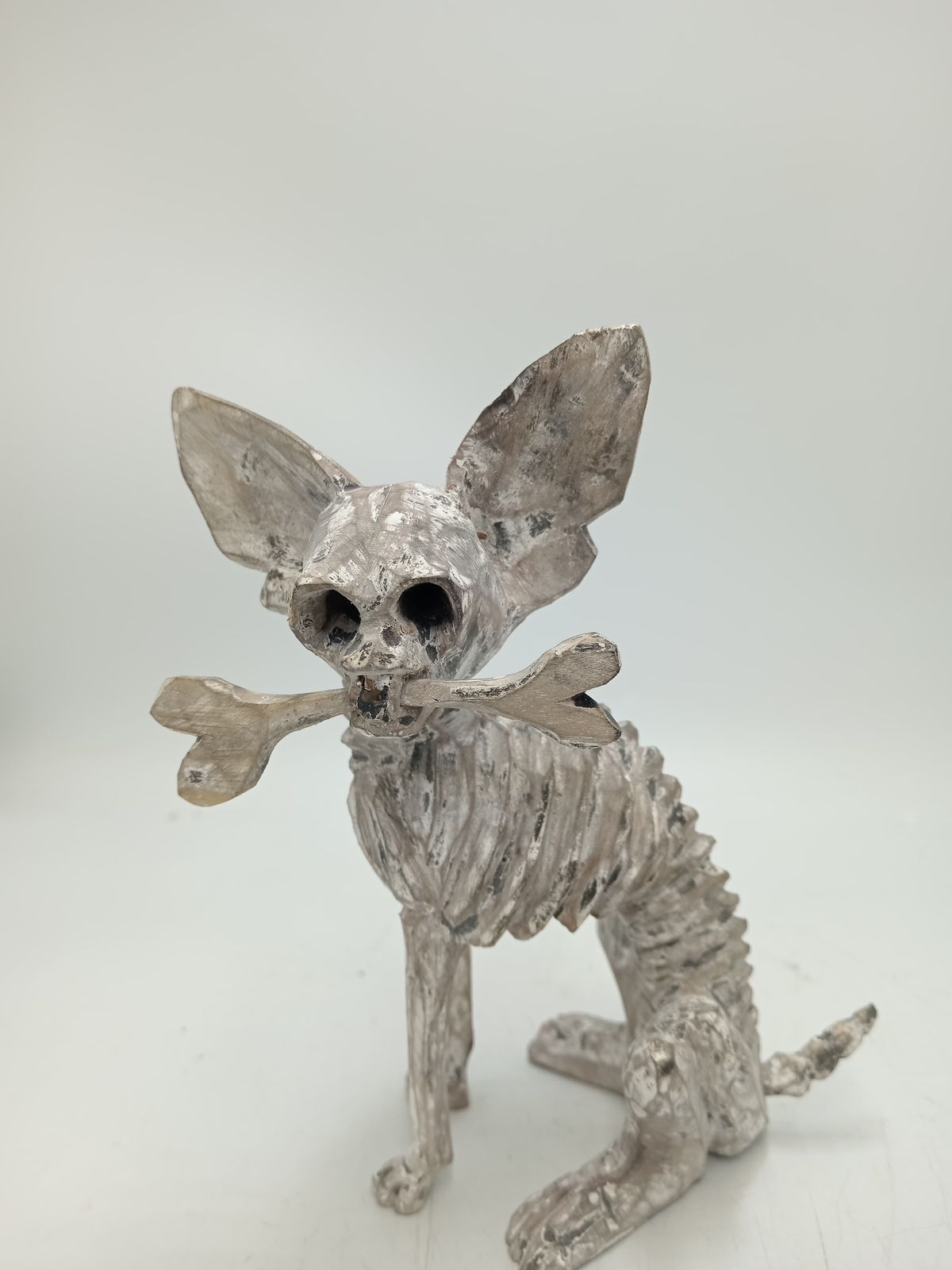 Beutiful Oaxacan Wood Carving Skeleton Dog, By Alejandrino Fuentes PP8525