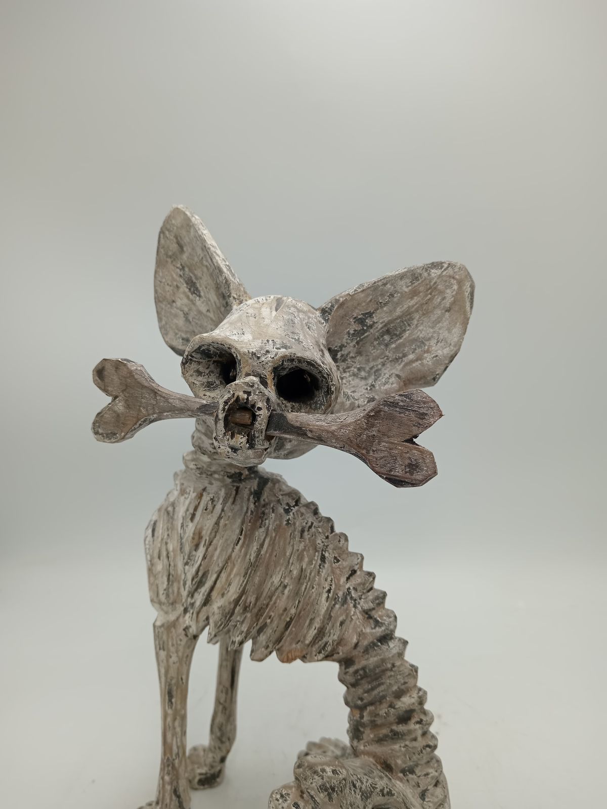 Beutiful Oaxacan Wood Carving Skeleton Dog, By Alejandrino Fuentes PP8530