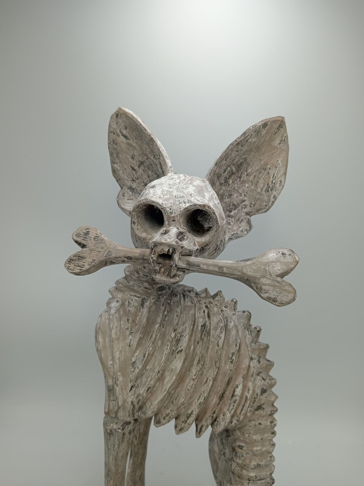 Beutiful Oaxacan Wood Carving Skeleton Dog, By Alejandrino Fuentes PP8533