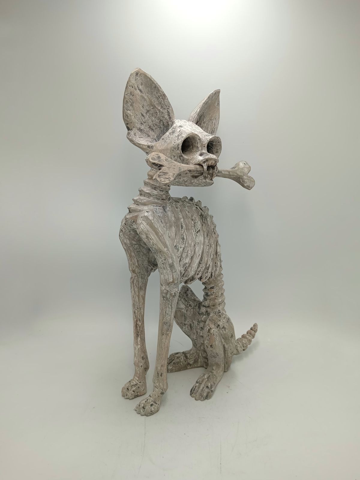 Beutiful Oaxacan Wood Carving Skeleton Dog, By Alejandrino Fuentes PP8533
