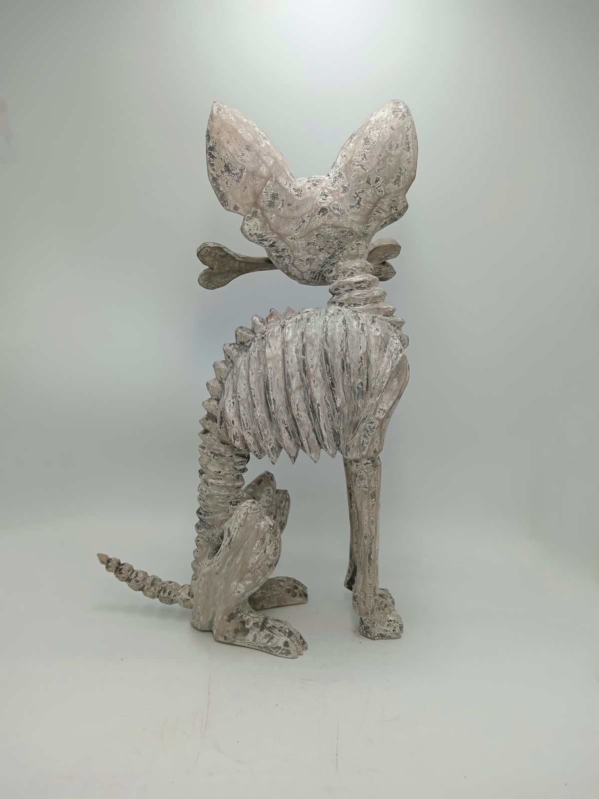 Beutiful Oaxacan Wood Carving Skeleton Dog, By Alejandrino Fuentes PP8533