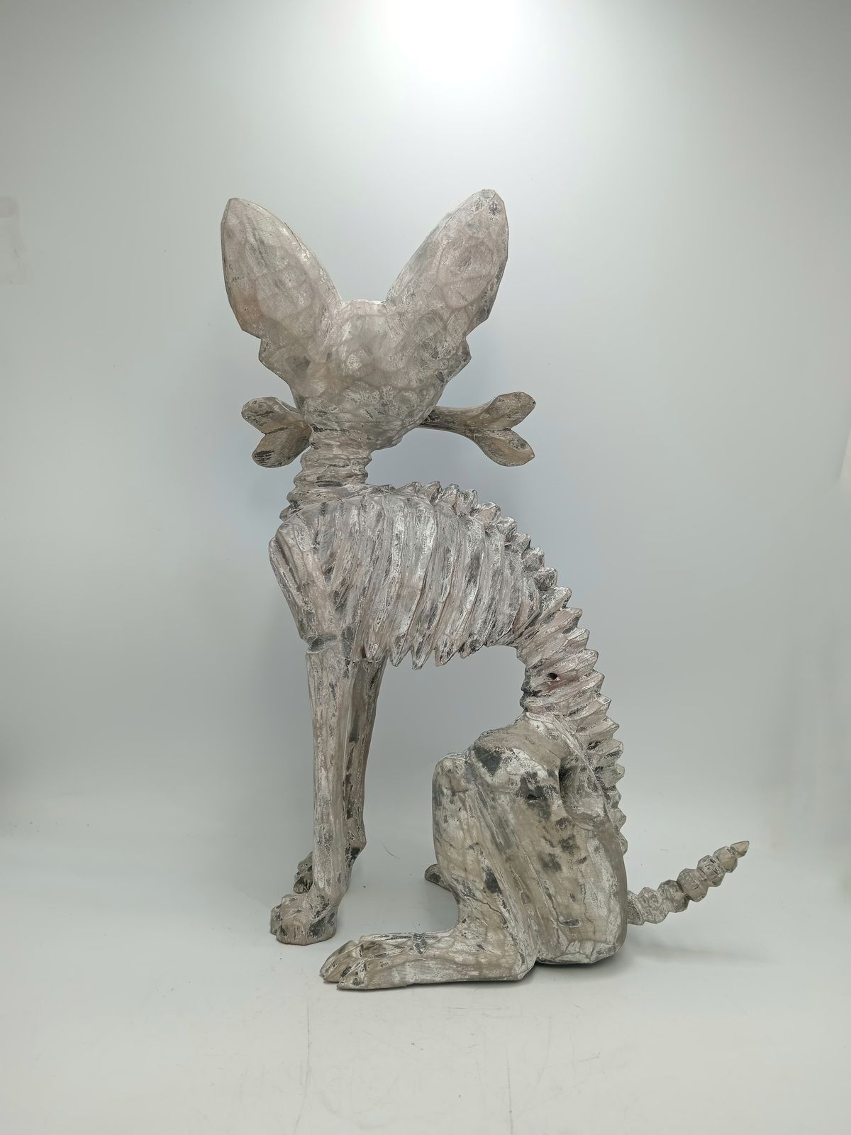 Beutiful Oaxacan Wood Carving Skeleton Dog, By Alejandrino Fuentes PP8534