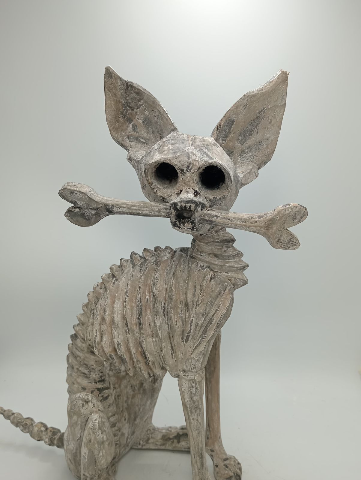 Beutiful Oaxacan Wood Carving Skeleton Dog, By Alejandrino Fuentes PP8535