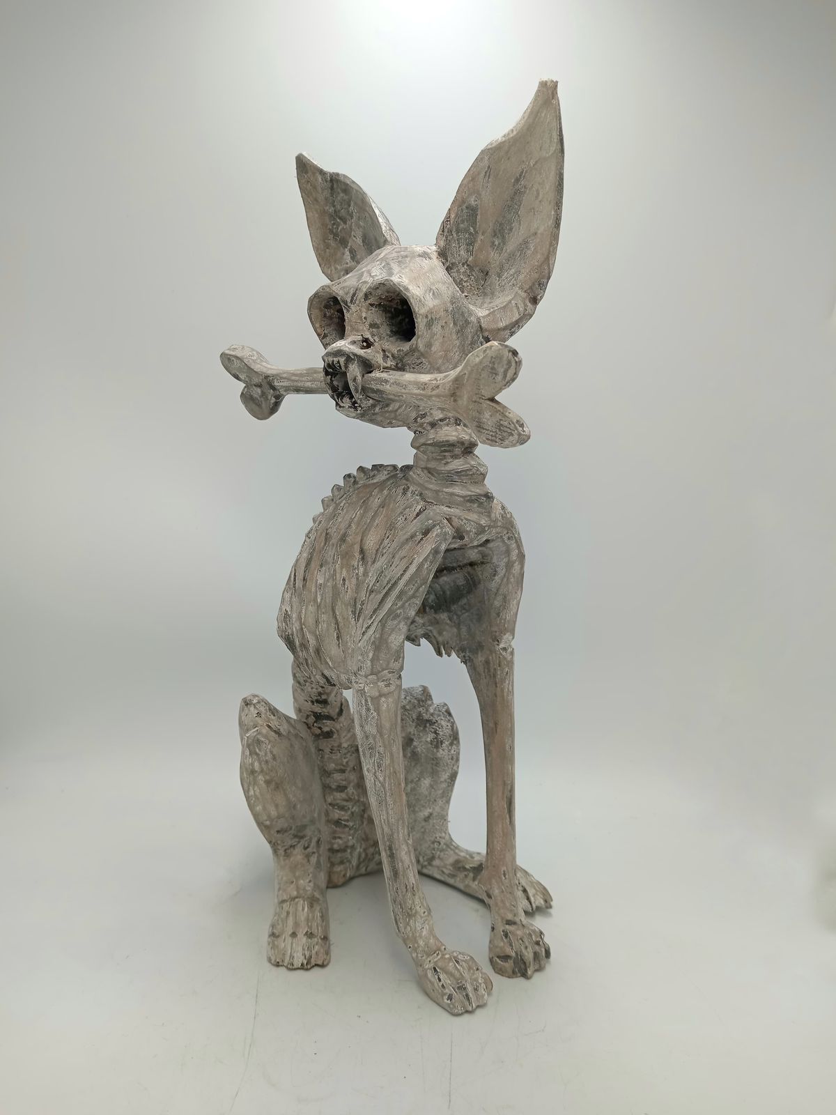 Beutiful Oaxacan Wood Carving Skeleton Dog, By Alejandrino Fuentes PP8535