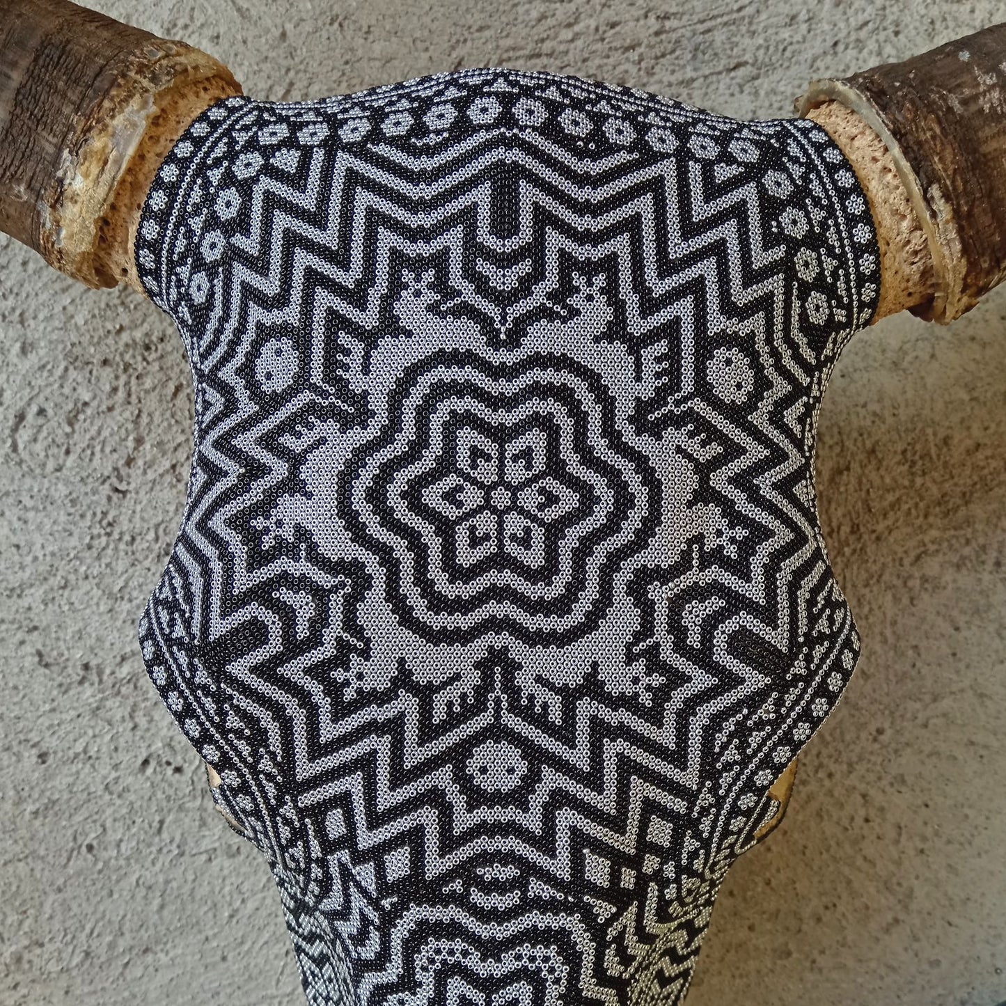 Huichol Indian Hand Beaded Bull Skull By Santos Bautista PP8553