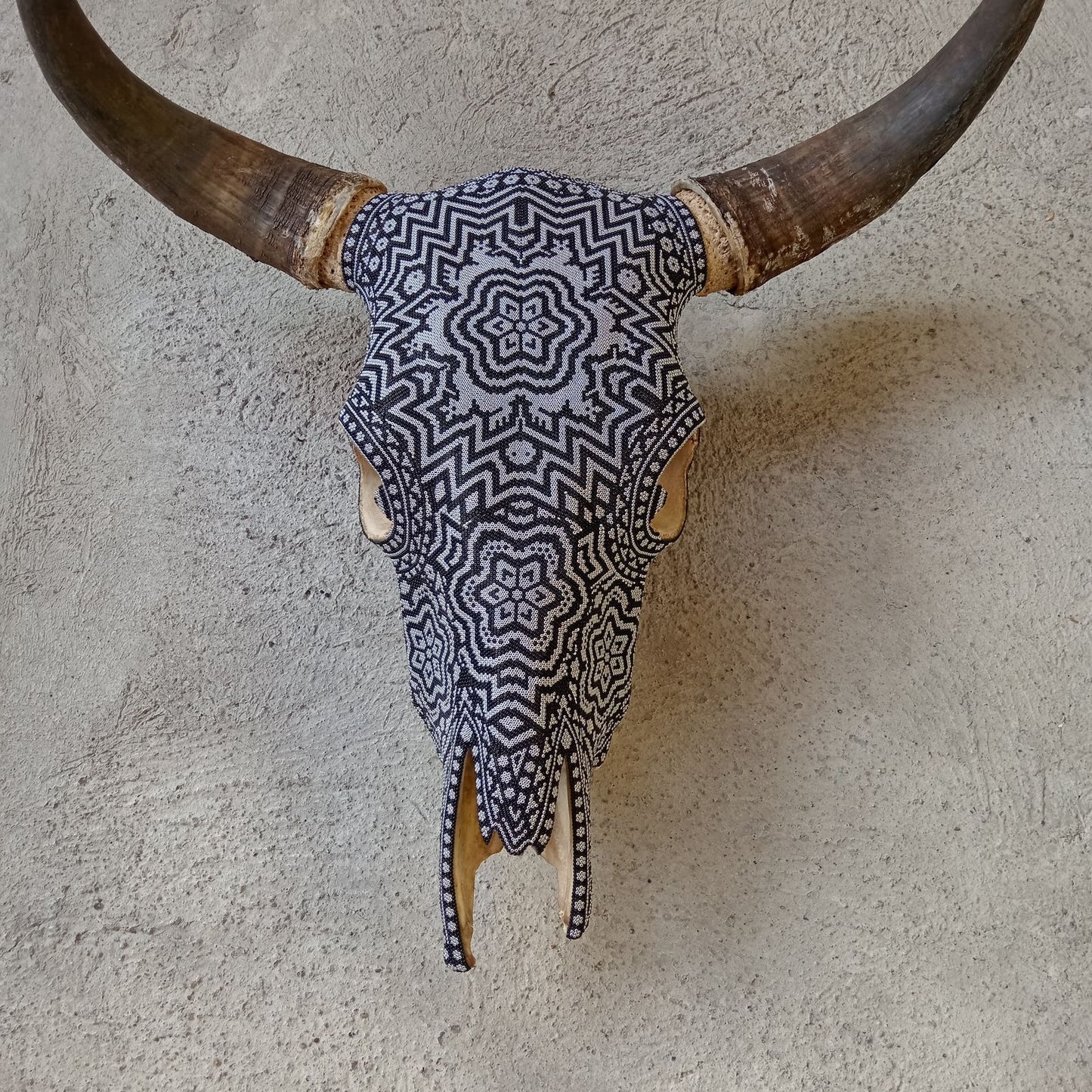 Huichol Indian Hand Beaded Bull Skull By Santos Bautista PP8553