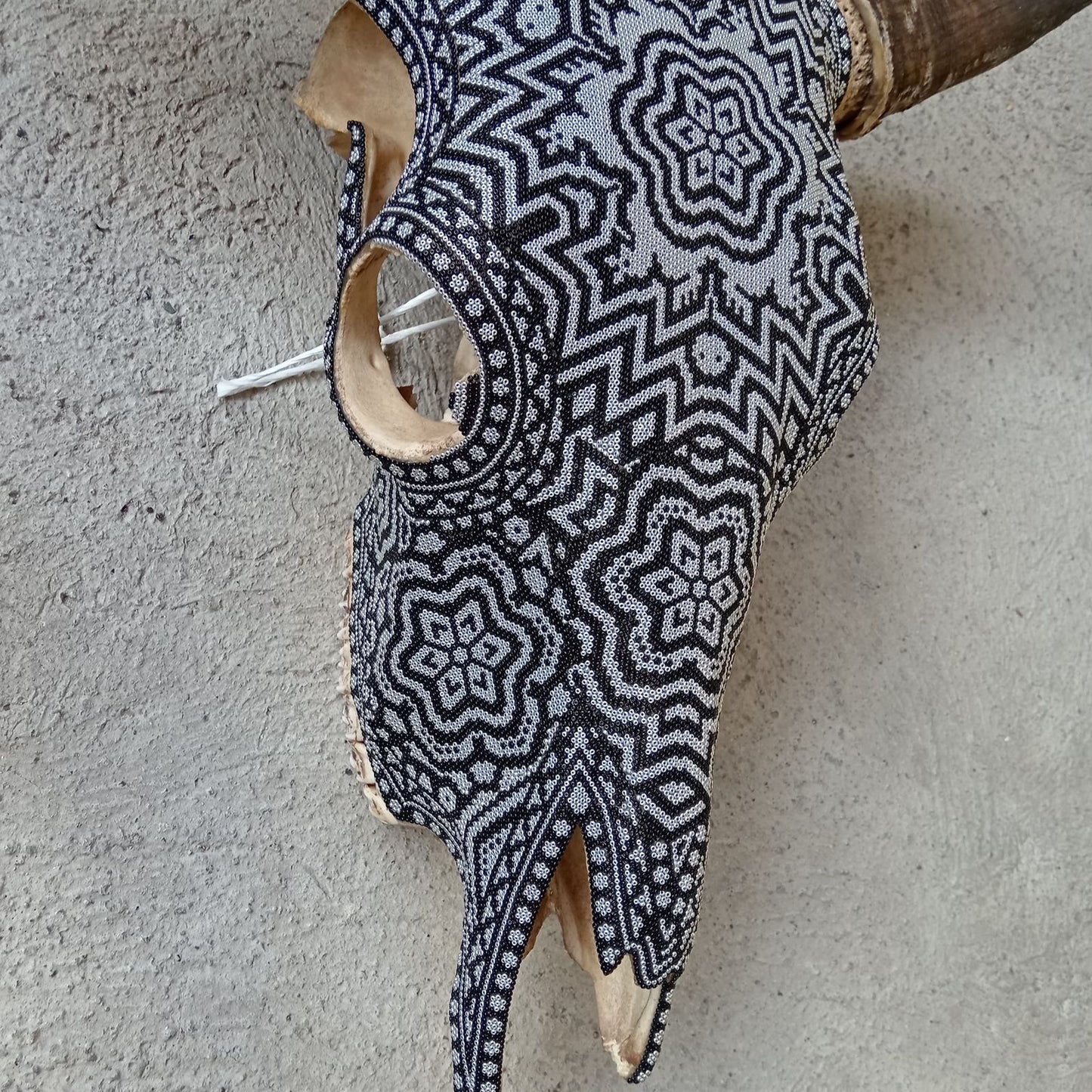 Huichol Indian Hand Beaded Bull Skull By Santos Bautista PP8553