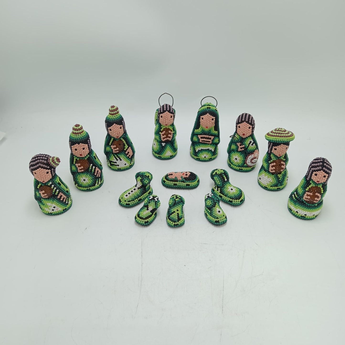 Hand Beaded Huichol Mexican Folk Art Nativity Set By Mayola Villa PP8554