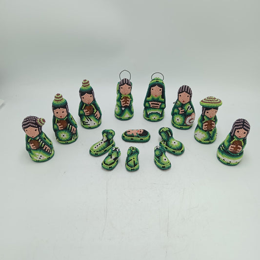 Hand Beaded Huichol Mexican Folk Art Nativity Set By Mayola Villa PP8554