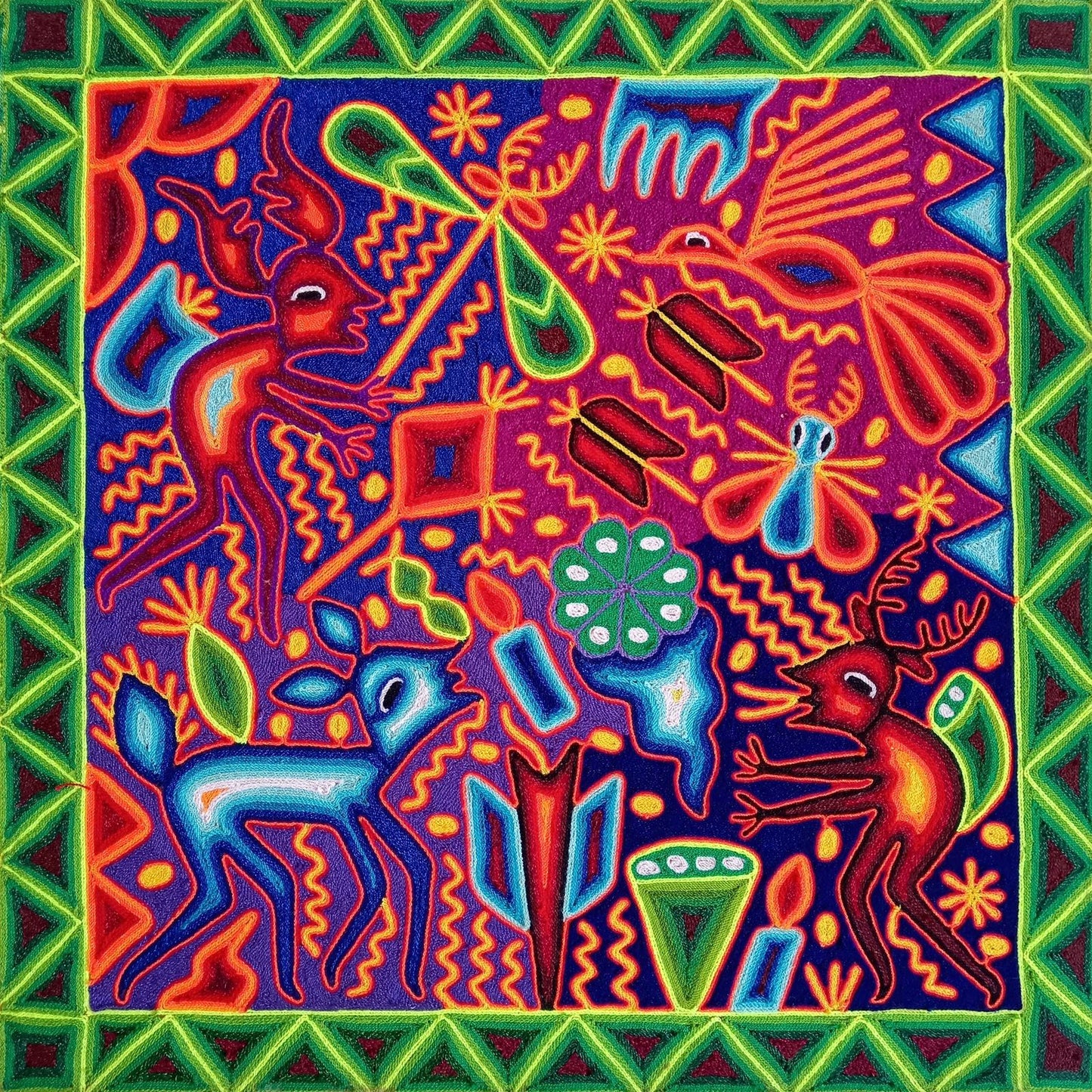 Mexican Folk Art Huichol Yarn Painting by Cooperativa Zitacua PP8562 Oaxaca