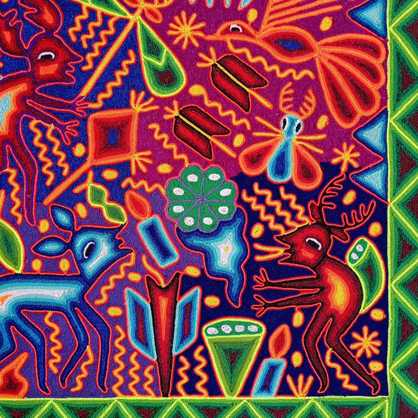 Mexican Folk Art Huichol Yarn Painting by Cooperativa Zitacua PP8562 Oaxaca