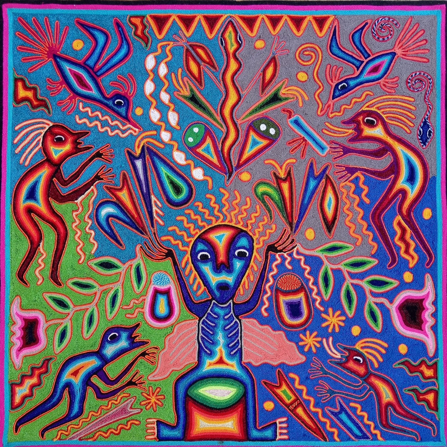 Mexican Folk Art Huichol Yarn Painting by Cooperativa Zitacua PP8564 Oaxaca