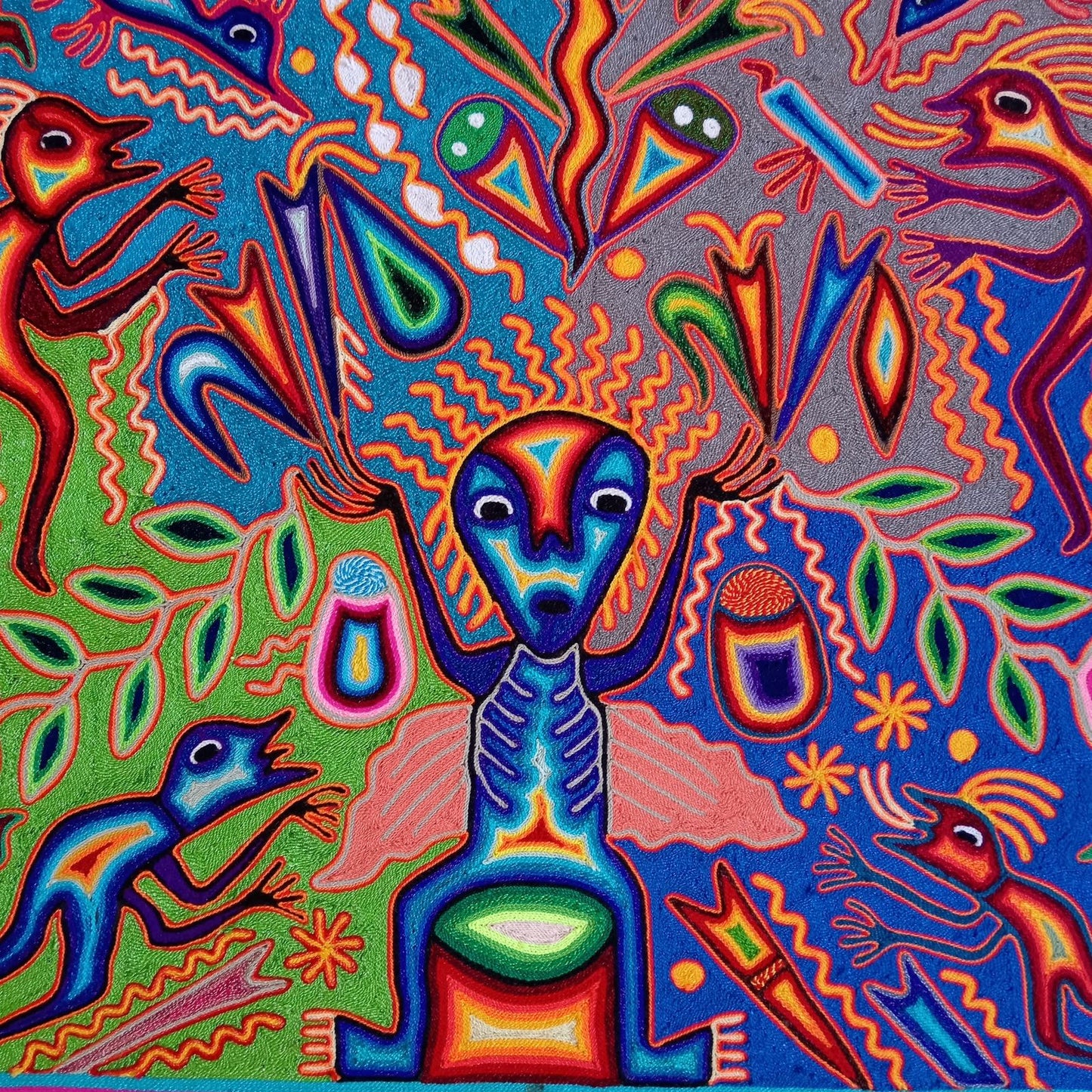 Mexican Folk Art Huichol Yarn Painting by Cooperativa Zitacua PP8564 Oaxaca