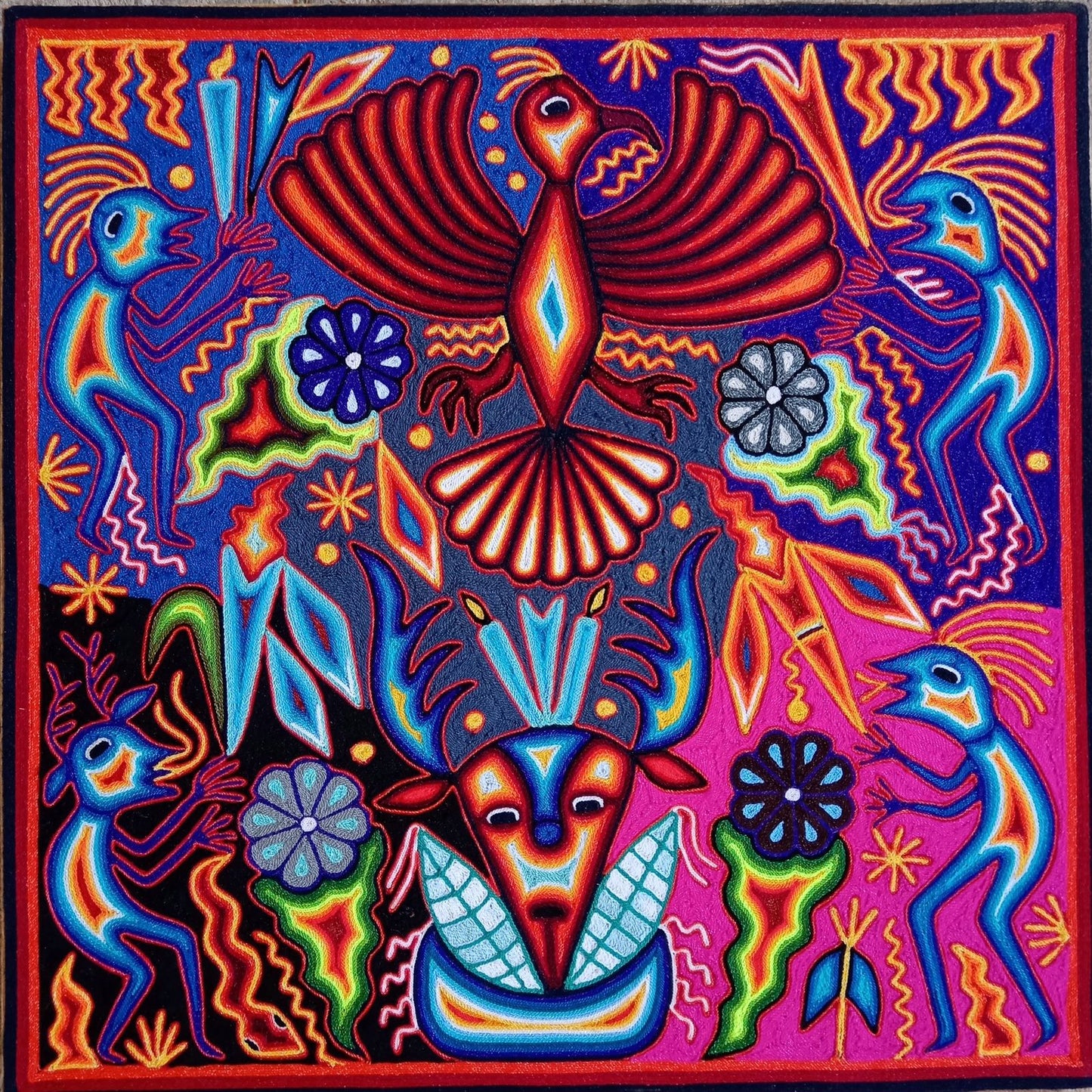 Mexican Folk Art Huichol Yarn Painting by Cooperativa Zitacua PP8565 Oaxaca