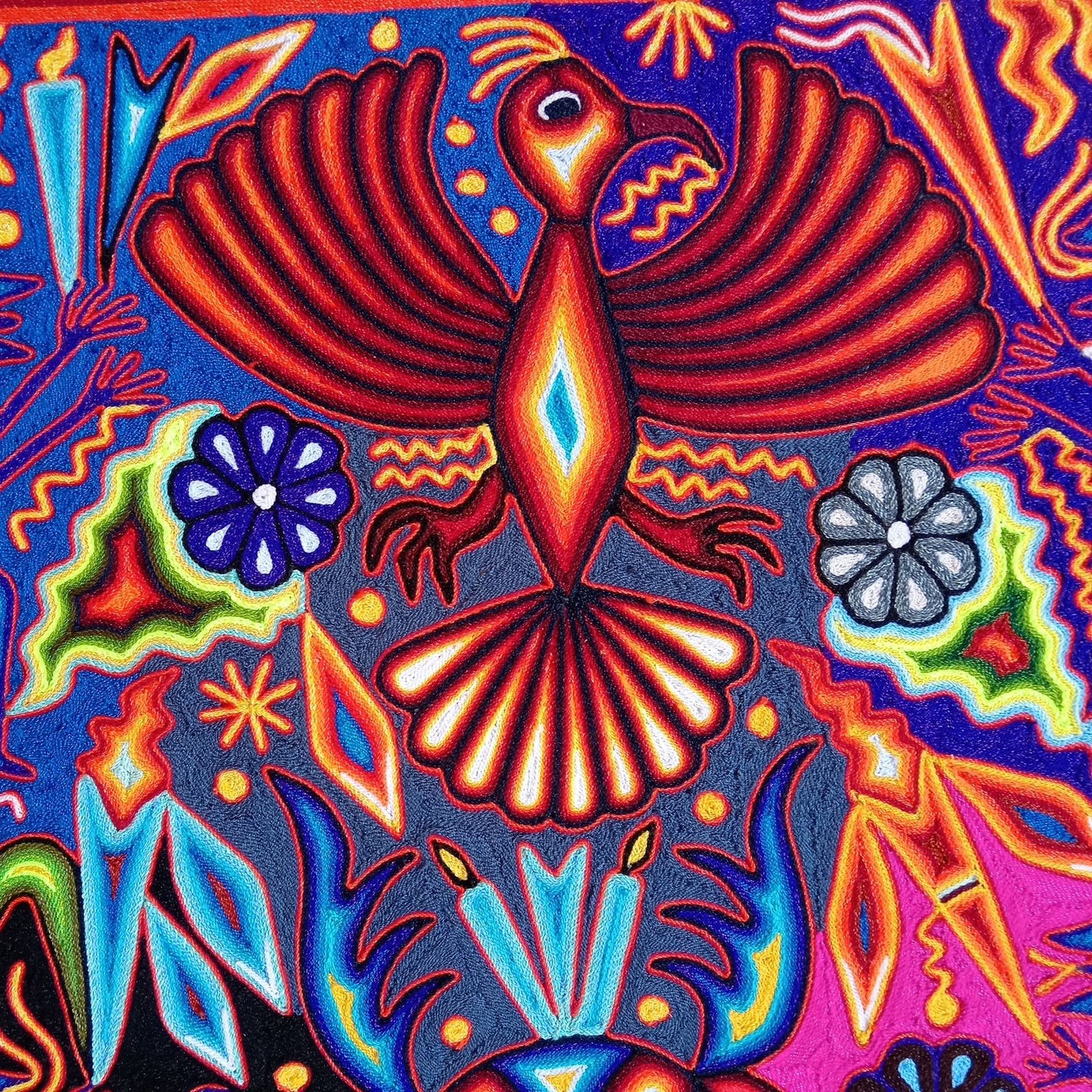 Mexican Folk Art Huichol Yarn Painting by Cooperativa Zitacua PP8565 Oaxaca