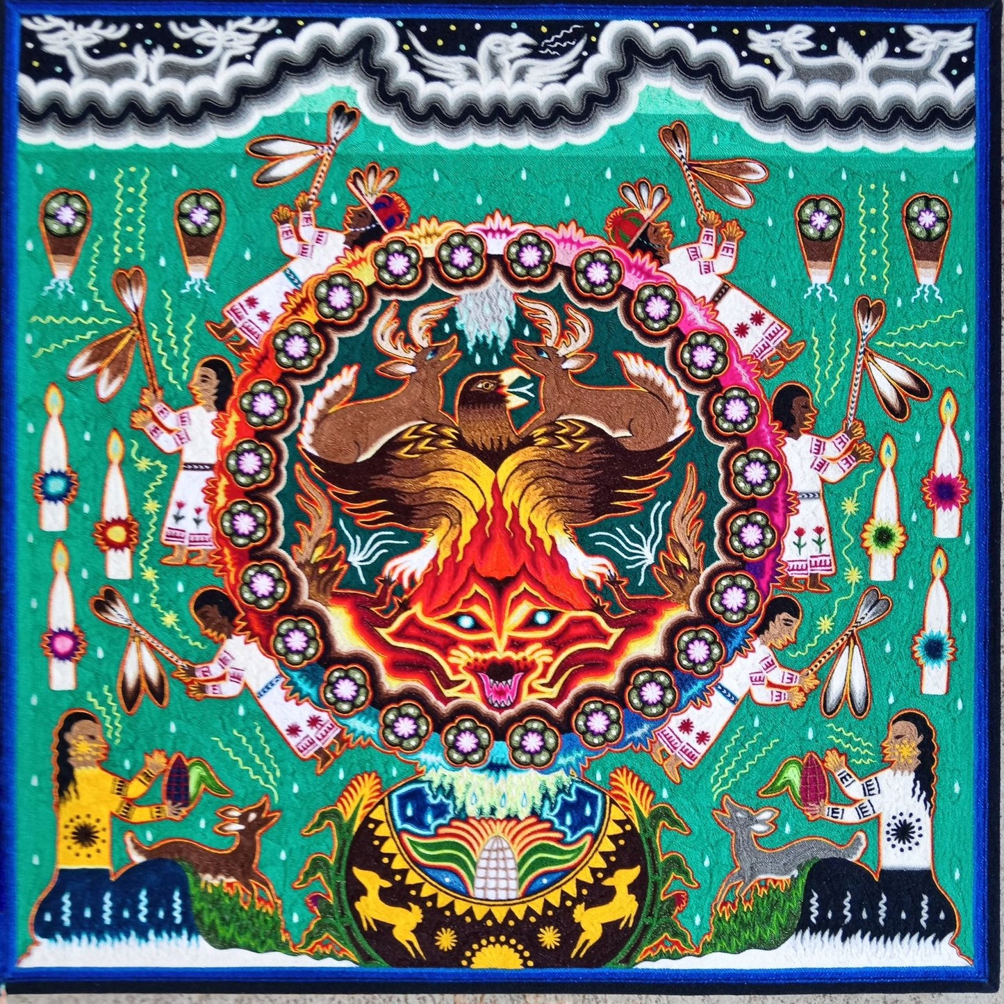 Huichol Indian Yarn Painting by  Samuel Hernandez  PP8566