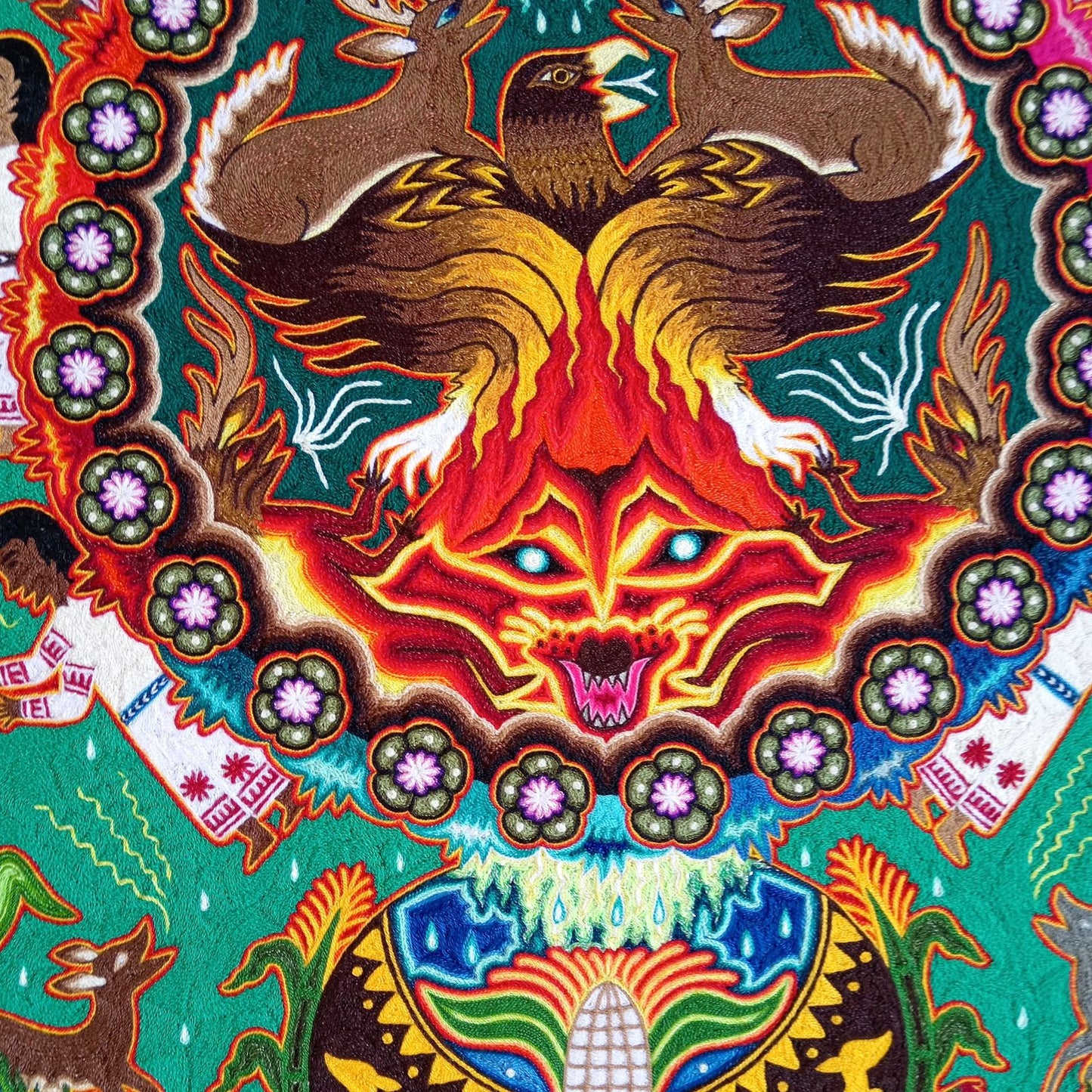 Huichol Indian Yarn Painting by  Samuel Hernandez  PP8566