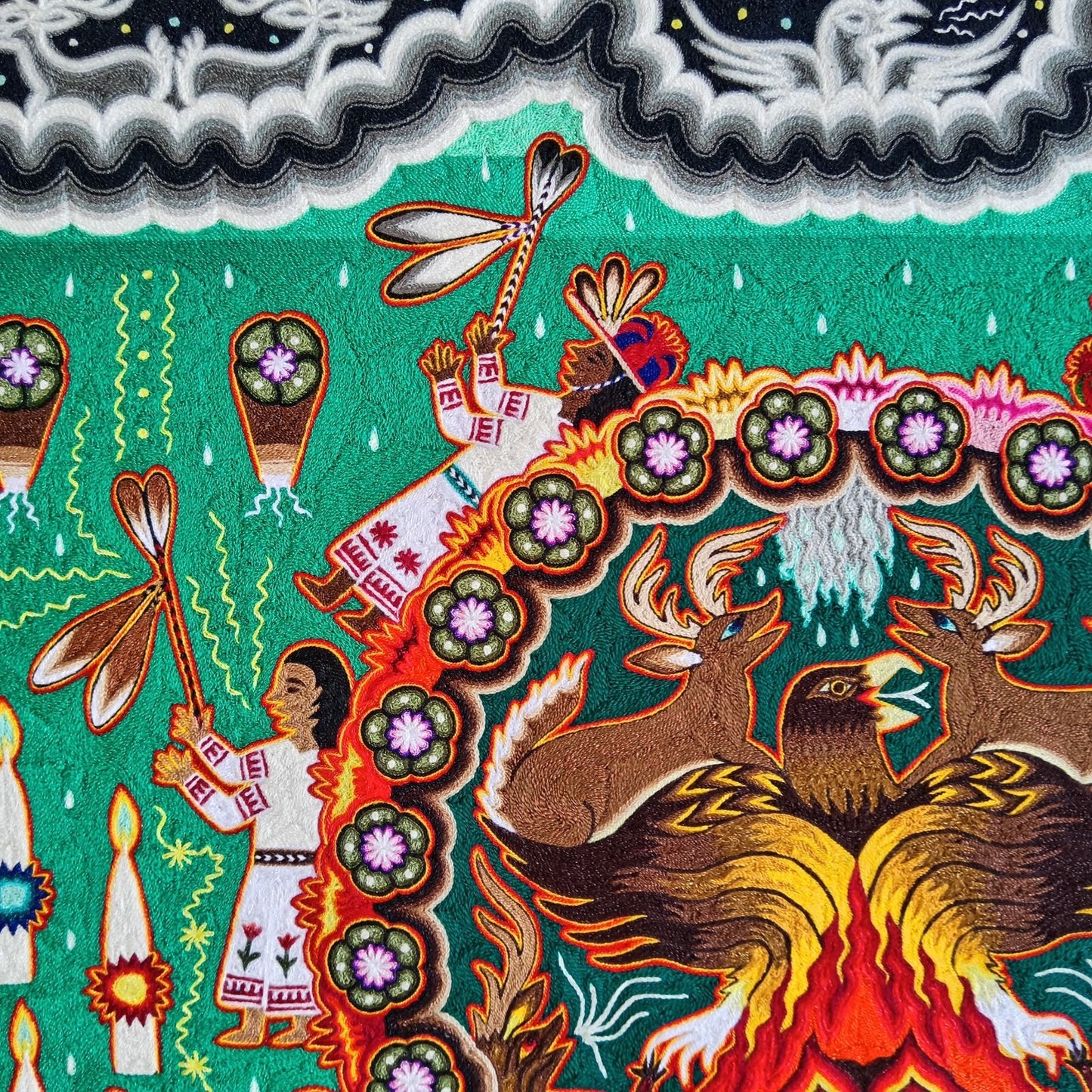 Huichol Indian Yarn Painting by  Samuel Hernandez  PP8566
