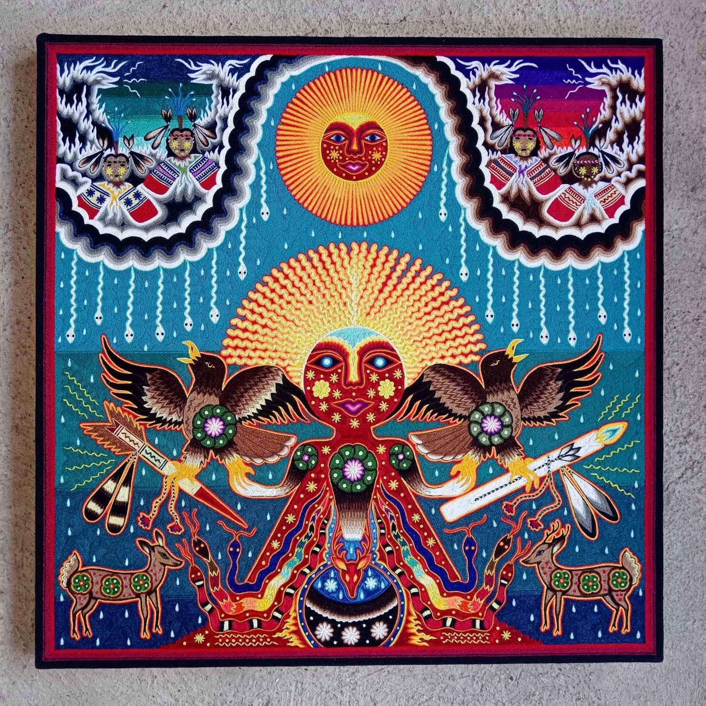 Huichol Indian Yarn Painting by  Samuel Hernandez  PP8567