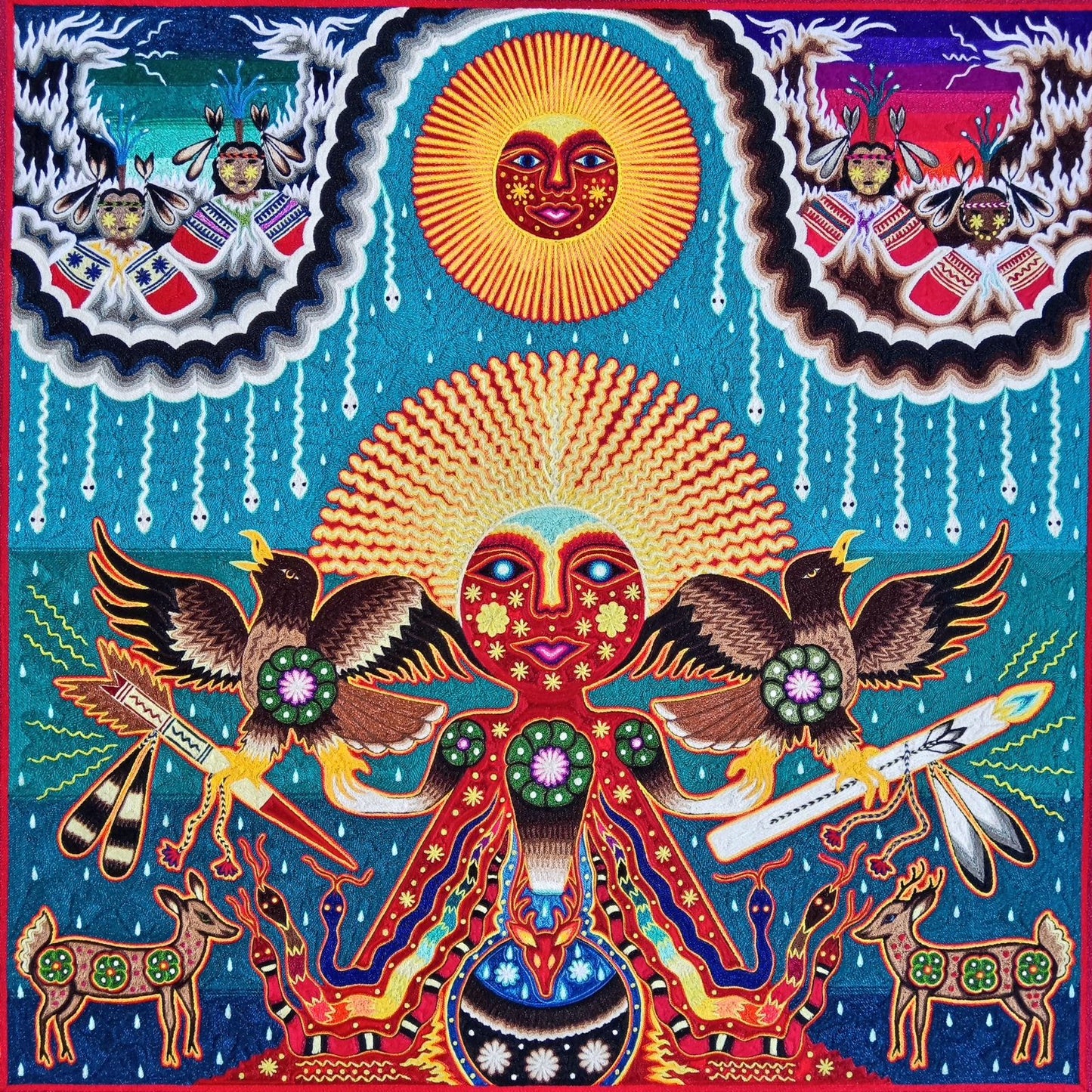 Huichol Indian Yarn Painting by  Samuel Hernandez  PP8567