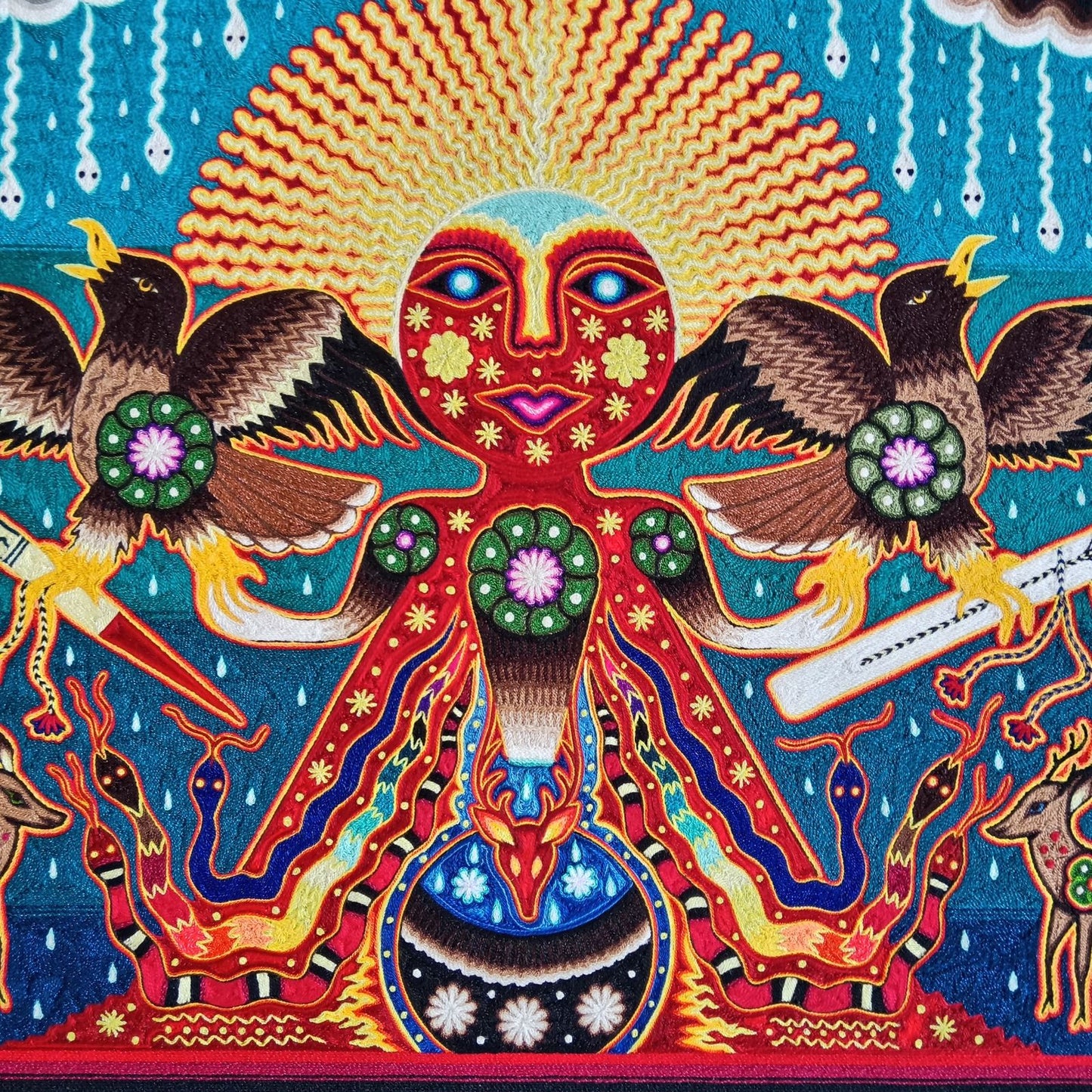 Huichol Indian Yarn Painting by  Samuel Hernandez  PP8567