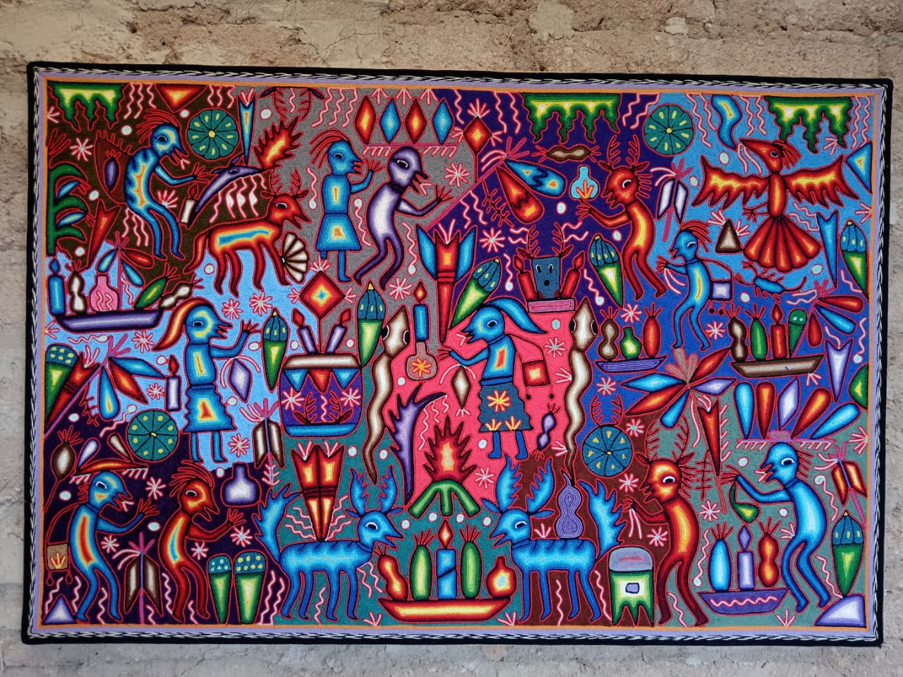Mexican Folk Art Huichol Yarn Painting by Cooperativa Zitacua PP8537