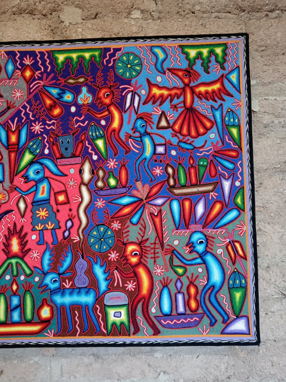 Mexican Folk Art Huichol Yarn Painting by Cooperativa Zitacua PP8537