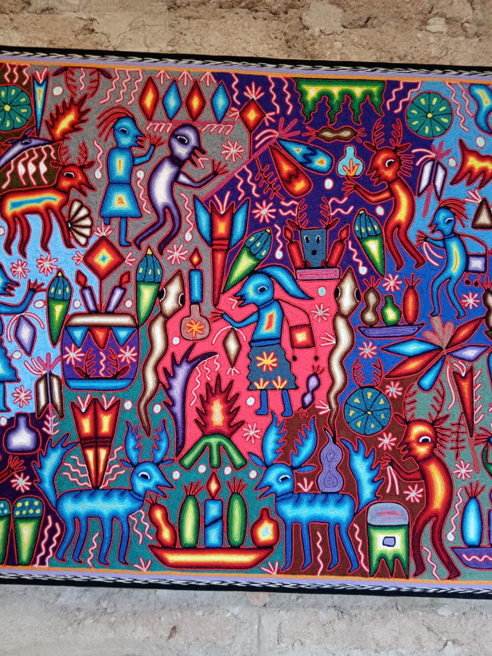 Mexican Folk Art Huichol Yarn Painting by Cooperativa Zitacua PP8537