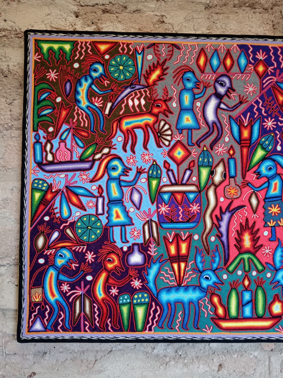 Mexican Folk Art Huichol Yarn Painting by Cooperativa Zitacua PP8537