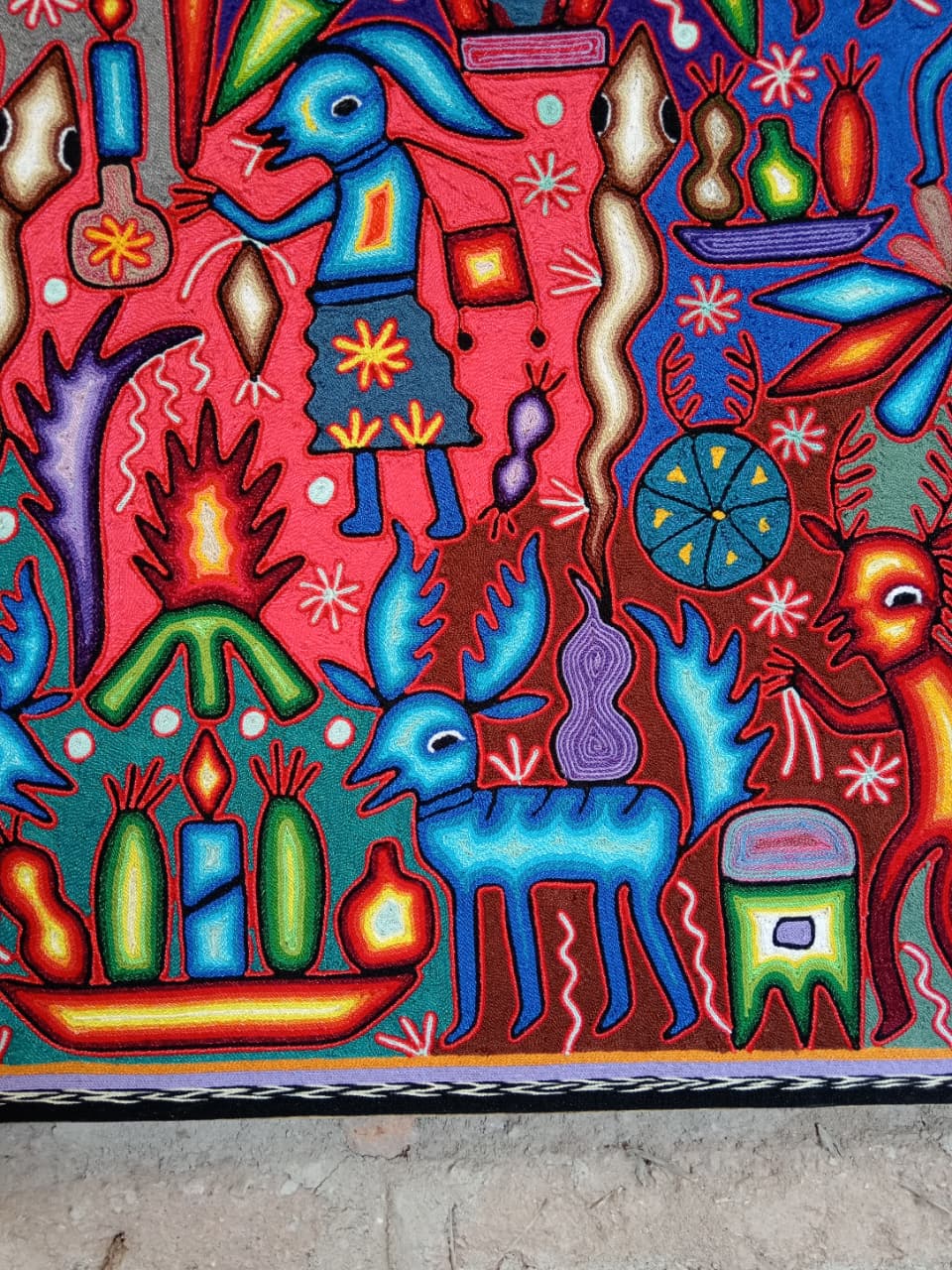 Mexican Folk Art Huichol Yarn Painting by Cooperativa Zitacua PP8537