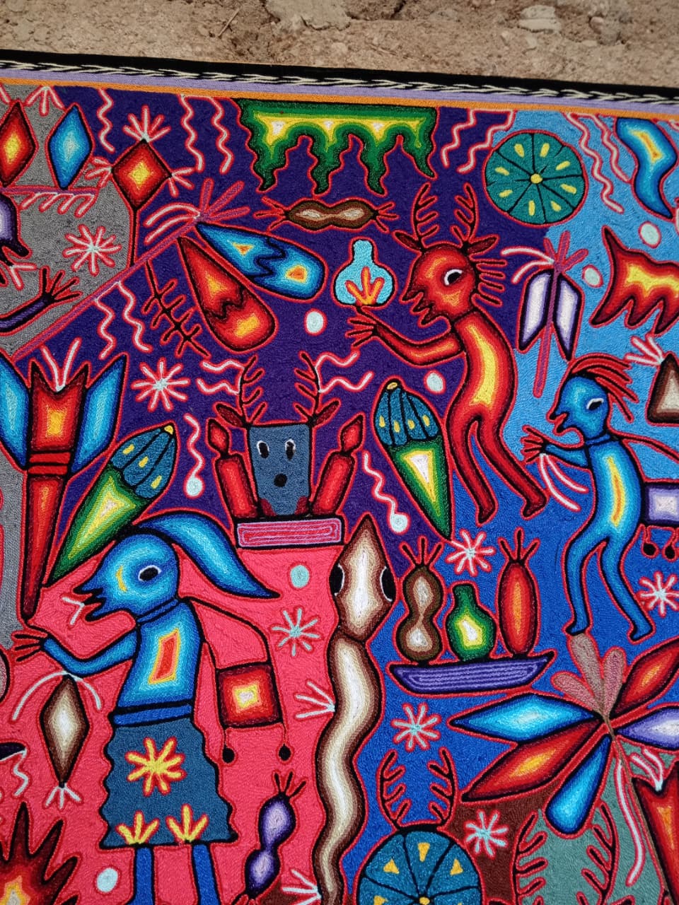 Mexican Folk Art Huichol Yarn Painting by Cooperativa Zitacua PP8537