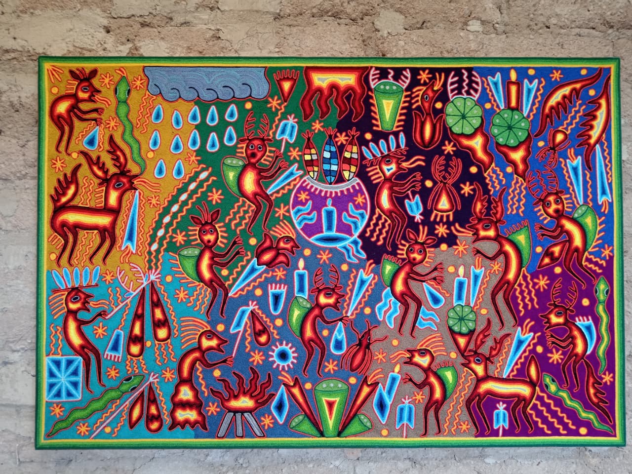 Mexican Folk Art Huichol Yarn Painting by Cooperativa Zitacua PP8536