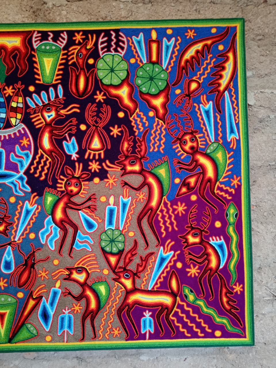 Mexican Folk Art Huichol Yarn Painting by Cooperativa Zitacua PP8536