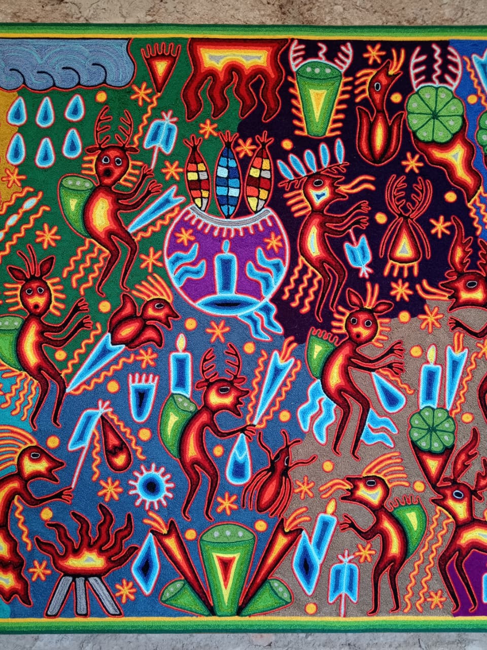 Mexican Folk Art Huichol Yarn Painting by Cooperativa Zitacua PP8536