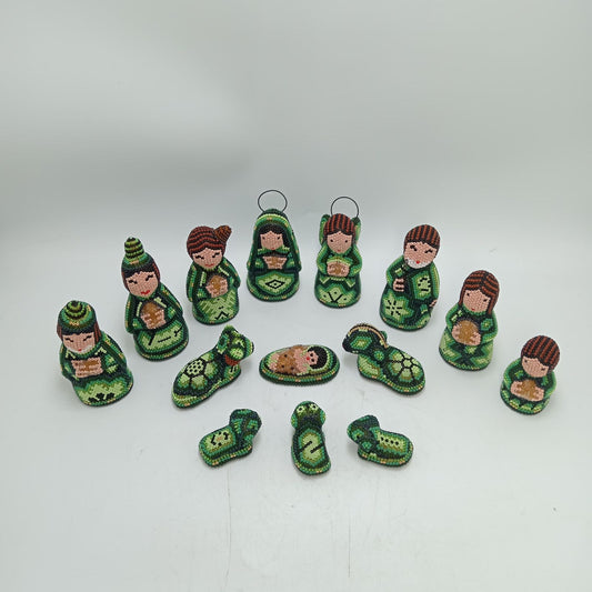Hand Beaded Huichol Mexican Folk Art Nativity Set By Mayola Villa PP8579 Oaxaca