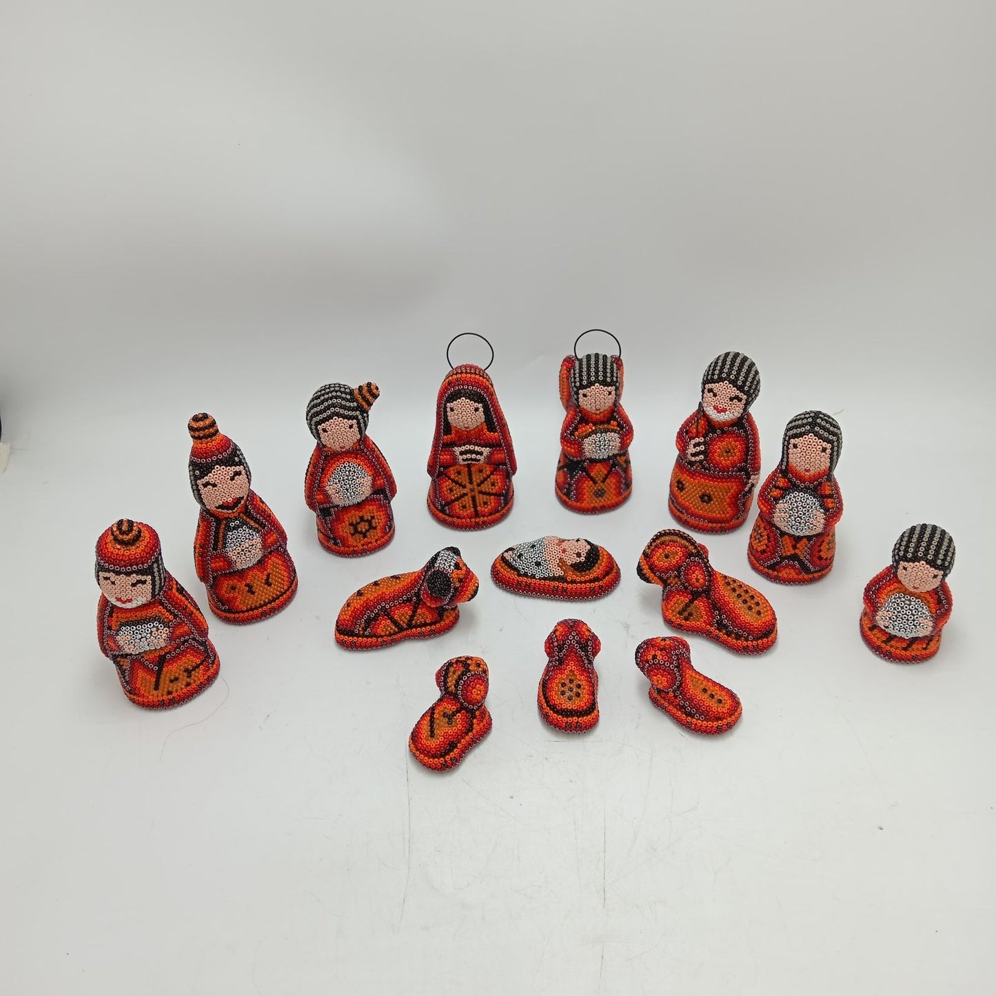 Hand Beaded Huichol Mexican Folk Art Nativity Set By Mayola Villa PP8580