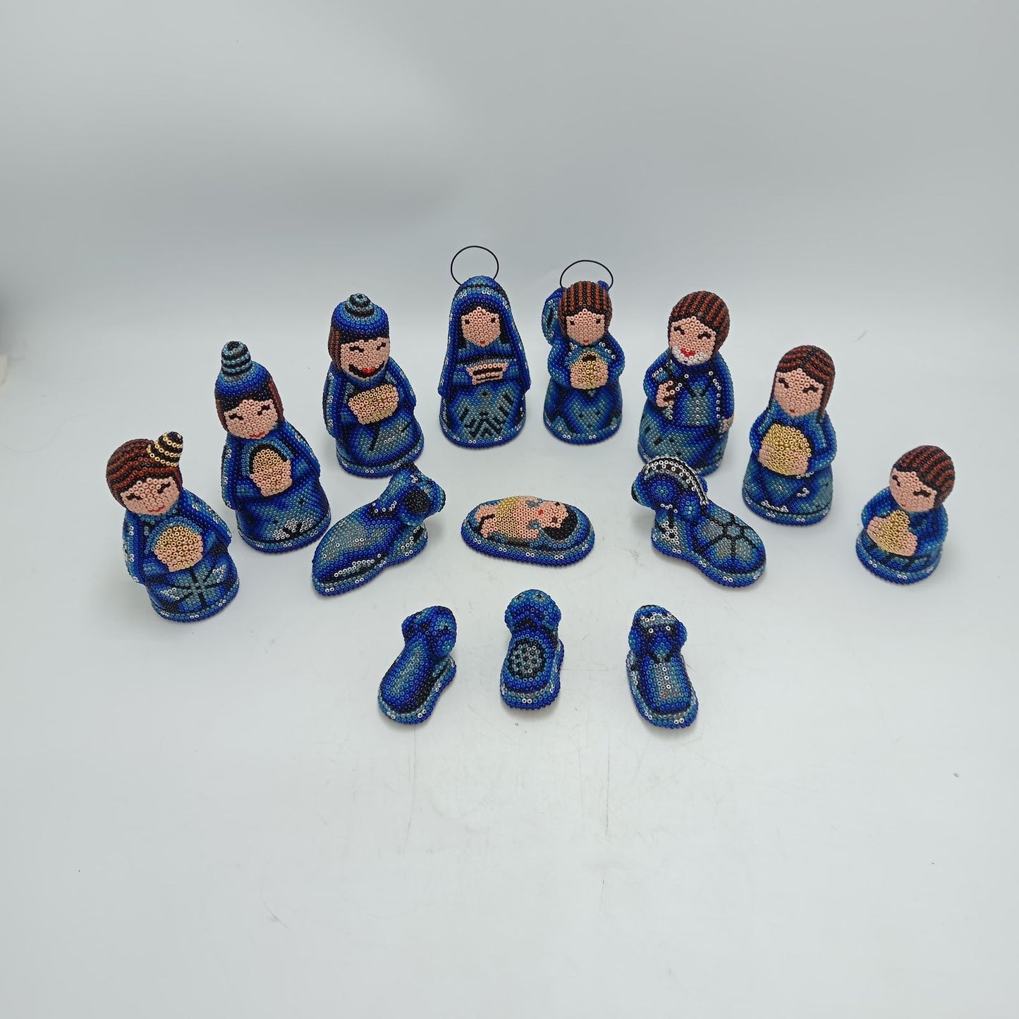 Hand Beaded Huichol Mexican Folk Art Nativity Set By Mayola Villa PP8581