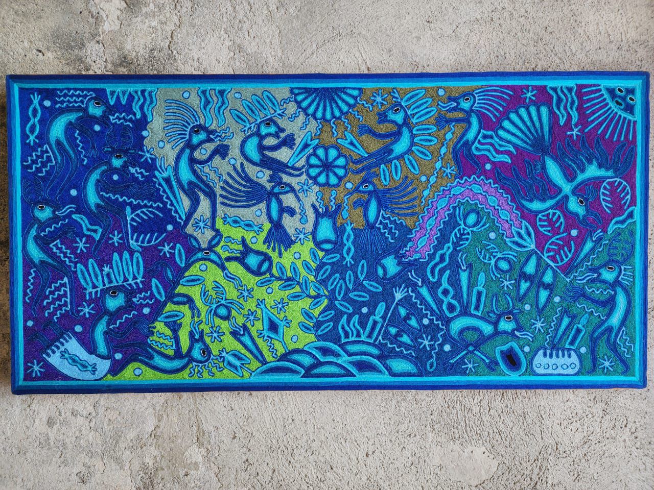 Huichol Indian Mexican Folk Art Yarn Painting by Fidencio Benitez PP8596