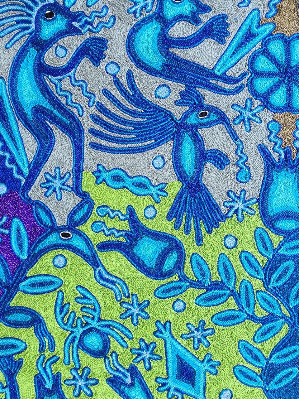 Huichol Indian Mexican Folk Art Yarn Painting by Fidencio Benitez PP8596